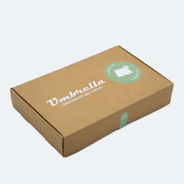 Verpackung unserer Unterhosen im braunen Pap-Karton.
