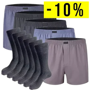 6 Schwarze Strümpfe aus Wolle ohne Gummibund und 5 Klassische Boxershorts