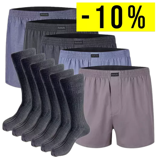 6 Schwarze Strümpfe aus Wolle ohne Gummibund und 5 Klassische Boxershorts
